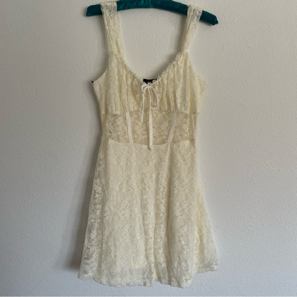 Forever 21 Cream Lace Mini Dress with Tie-Front